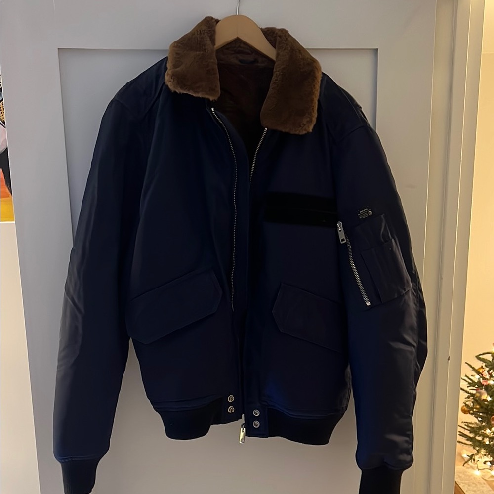 Diesel Men's Navy Bomber Jacket with Faux Fur Collar XL